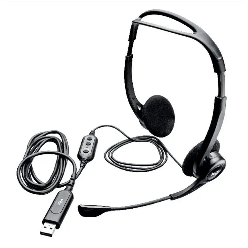 Logitech 960 Wired Headset, Stereo Headphones with Noise-Cancelling Microphone, USB, Lightweight, in-Line Controls, PC/Mac/Laptop - Black, Pack of 1