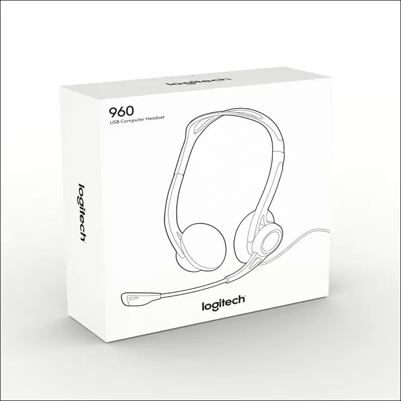 Logitech 960 Wired Headset, Stereo Headphones with Noise-Cancelling Microphone, USB, Lightweight, in-Line Controls, PC/Mac/Laptop - Black, Pack of 1