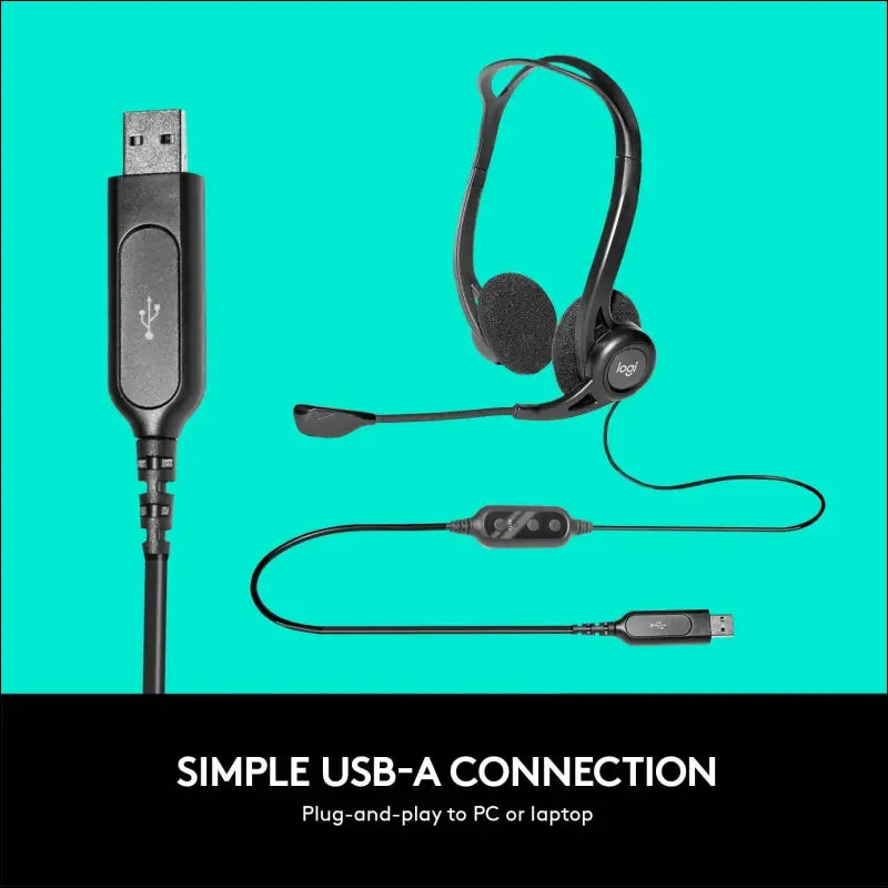 Logitech 960 Wired Headset, Stereo Headphones with Noise-Cancelling Microphone, USB, Lightweight, in-Line Controls, PC/Mac/Laptop - Black, Pack of 1
