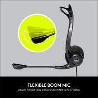 Logitech 960 Wired Headset, Stereo Headphones with Noise-Cancelling Microphone, USB, Lightweight, in-Line Controls, PC/Mac/Laptop - Black, Pack of 1