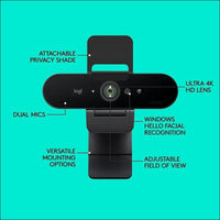 Logitech Brio Stream Webcam - Ultra 4K HD Video Calling,HD Auto Light Correction, Streaming,Black