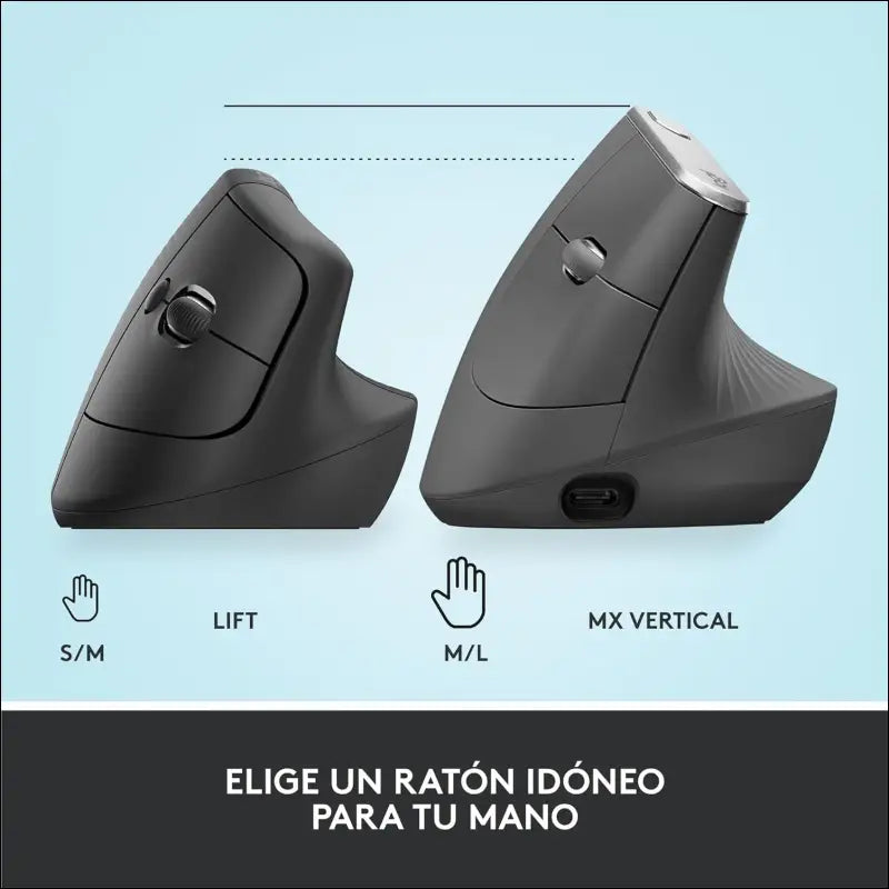 Logitech Lift Vertical Ergonomic Mouse, Wireless, Bluetooth or Logi Bolt USB receiver, Quiet clicks, 4 buttons, compatible with Windows/macOS/iPadOS, Laptop, PC - Graphite