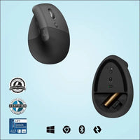 Logitech Lift Vertical Ergonomic Mouse, Wireless, Bluetooth or Logi Bolt USB receiver, Quiet clicks, 4 buttons, compatible with Windows/macOS/iPadOS, Laptop, PC - Graphite