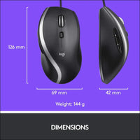 Logitech M500 Wired USB Mouse, High Precision 1000 DPI Laser Tracking, 7 Buttons, PC/Mac/Laptop - Black
