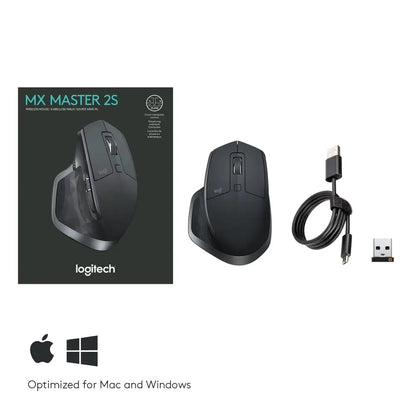 Logitech MX Master 2S Wireless Mouse, Multi-Device, Bluetooth or 2.4GHz Wireless with USB Unifying Receiver, 4000 DPI Any Surface Tracking, 7 Buttons, Fast Rechargeable,...