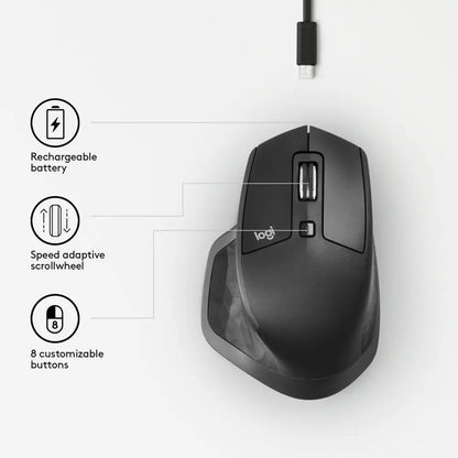 Logitech MX Master 2S Wireless Mouse, Multi-Device, Bluetooth or 2.4GHz Wireless with USB Unifying Receiver, 4000 DPI Any Surface Tracking, 7 Buttons, Fast Rechargeable,...