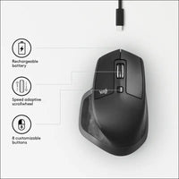 Logitech MX Master 2S Wireless Mouse, Multi-Device, Bluetooth or 2.4GHz Wireless with USB Unifying Receiver, 4000 DPI Any Surface Tracking, 7 Buttons, Fast Rechargeable,...