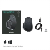 Logitech MX Master 2S Wireless Mouse, Multi-Device, Bluetooth or 2.4GHz Wireless with USB Unifying Receiver, 4000 DPI Any Surface Tracking, 7 Buttons, Fast Rechargeable,...