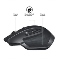 Logitech MX Master 2S Wireless Mouse, Multi-Device, Bluetooth or 2.4GHz Wireless with USB Unifying Receiver, 4000 DPI Any Surface Tracking, 7 Buttons, Fast Rechargeable,...