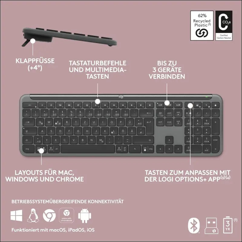 Logitech Signature Slim K950 Wireless Keyboard, Slim Design, Switch Between Devices While Typing, Quiet Typing, Bluetooth, Multi-OS, Windows, Mac, Chrome, DEU QWERTZ Layout,...