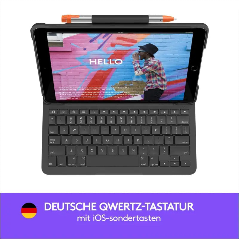 Logitech Slim Folio iPad Keyboard Case 10.2 Inch, QWERTZ German Layout - Graphite Black