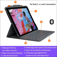 Logitech Slim Folio iPad Keyboard Case 10.2 Inch, QWERTZ German Layout - Graphite Black