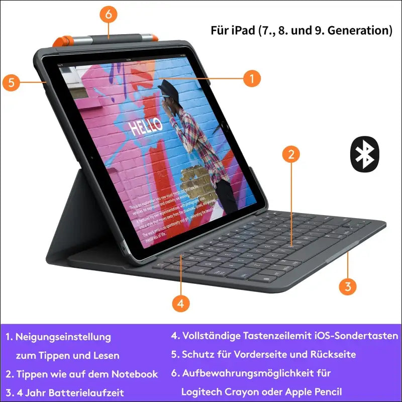 Logitech Slim Folio iPad Keyboard Case 10.2 Inch, QWERTZ German Layout - Graphite Black