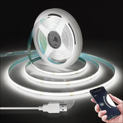 LRGBST 5 V USB WiFi COB LED Strip, 6000 K 2 m White COB LED Strip with Tuya App, Smart Life App for Indoor Living Room Display Cabinet Decorating Lighting