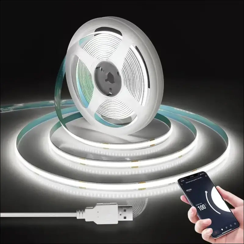 LRGBST 5 V USB WiFi COB LED Strip, 6000 K 2 m White COB LED Strip with Tuya App, Smart Life App for Indoor Living Room Display Cabinet Decorating Lighting