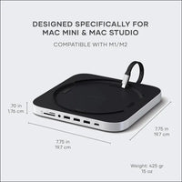 Mac Mini Hub & Stand with SSD Enclosure for NVME/SATA M.2, Mac Mini Dock with USB-C 10Gbps, 3 USB-A 5/10Gbps, 2.0 Audio Jack, for Mac Mini M2 /M1, Mac Studio (Not Compatible with M4) - Silver