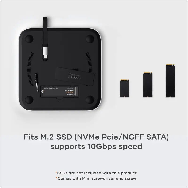 Mac Mini Hub & Stand with SSD Enclosure for NVME/SATA M.2, Mac Mini Dock with USB-C 10Gbps, 3 USB-A 5/10Gbps, 2.0 Audio Jack, for Mac Mini M2 /M1, Mac Studio (Not Compatible with M4) - Silver