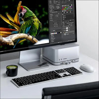 Mac Mini Hub & Stand with SSD Enclosure for NVME/SATA M.2, Mac Mini Dock with USB-C 10Gbps, 3 USB-A 5/10Gbps, 2.0 Audio Jack, for Mac Mini M2 /M1, Mac Studio (Not Compatible with M4) - Silver