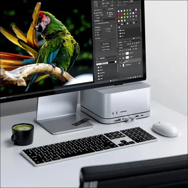 Mac Mini Hub & Stand with SSD Enclosure for NVME/SATA M.2, Mac Mini Dock with USB-C 10Gbps, 3 USB-A 5/10Gbps, 2.0 Audio Jack, for Mac Mini M2 /M1, Mac Studio (Not Compatible with M4) - Silver