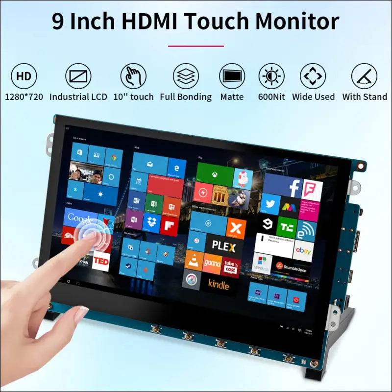 Magedok 9 Inch Touch Screen Display for Raspberry Pi,1280 x 720/ Anti-Glare/Optical Bonding Capacitive Screen/IPS /600 lumens/Wall Mountable/HDMI Portable Monitor