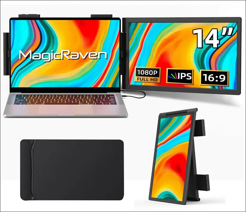 MagicRaven Laptop Screen Extender 14’’ 1080P Portable Monitor 250° Rotation Travel Display for 14-17’’ Laptop