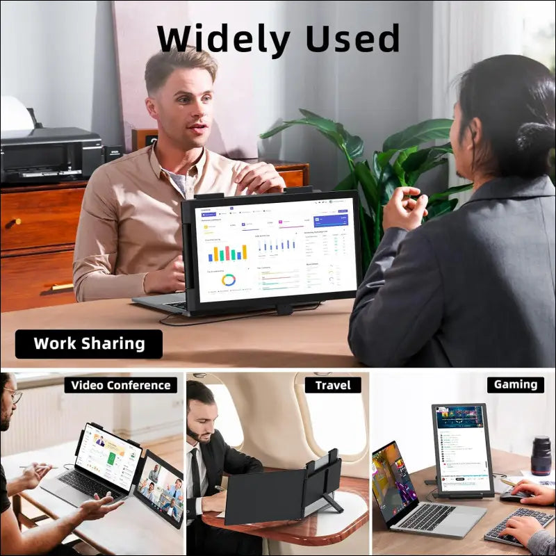 MagicRaven Laptop Screen Extender, 14" 1080P Portable Monitor, 250° Rotation Travel Display for 14-17'' Laptop with USB-C HDMI Port, Plug and Play for Windows/Mac
