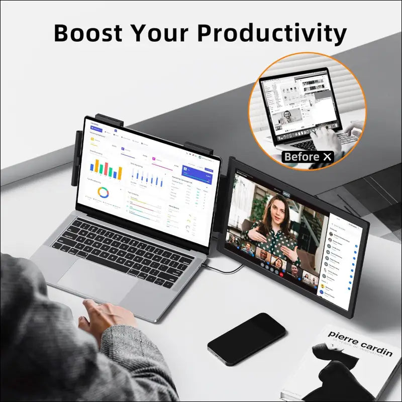 MagicRaven Laptop Screen Extender, 14" 1080P Portable Monitor, 250° Rotation Travel Display for 14-17'' Laptop with USB-C HDMI Port, Plug and Play for Windows/Mac