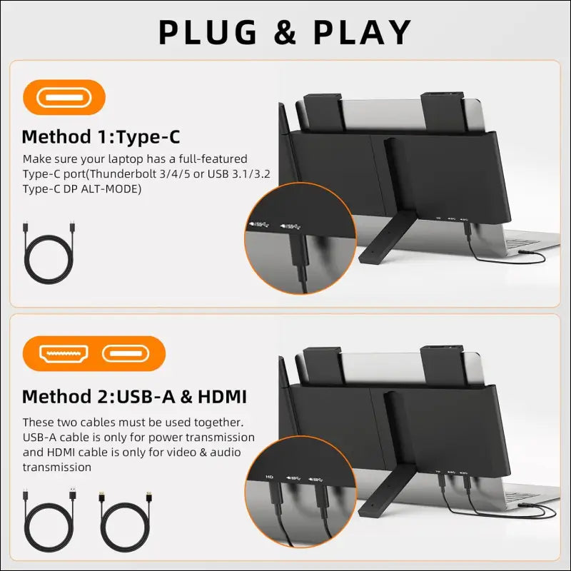 MagicRaven Laptop Screen Extender, 14" 1080P Portable Monitor, 250° Rotation Travel Display for 14-17'' Laptop with USB-C HDMI Port, Plug and Play for Windows/Mac