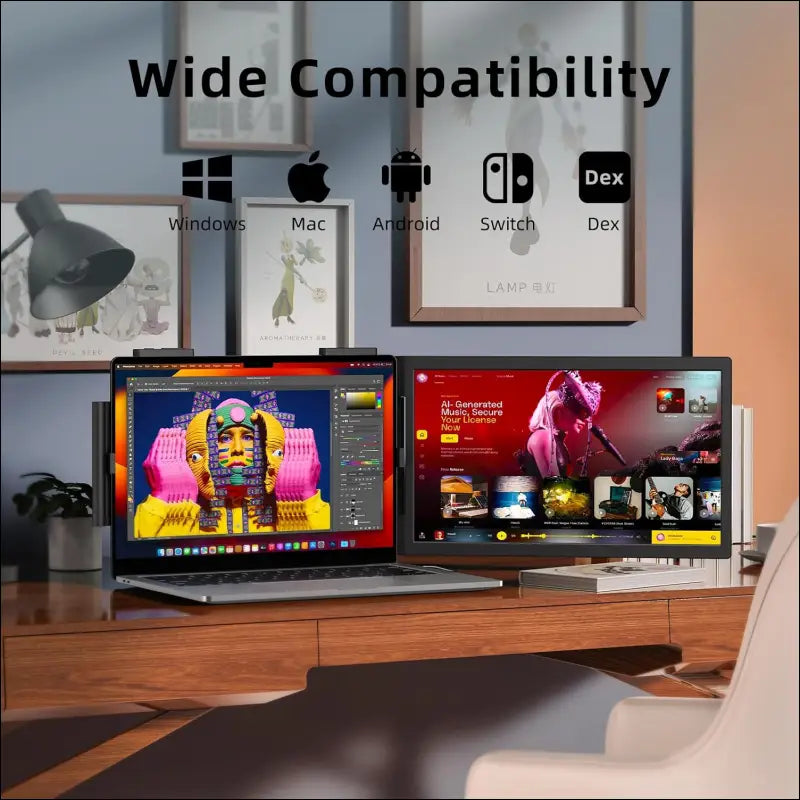 MagicRaven Laptop Screen Extender, 14" 1080P Portable Monitor, 250° Rotation Travel Display for 14-17'' Laptop with USB-C HDMI Port, Plug and Play for Windows/Mac