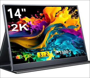 MagicRaven Portable Gaming Monitor, 14" 2K Laptop Screen, Dual USB C HDMI Second Computer Screen with Speakers, Travel Monitor for PS4/5 Xbox Switch