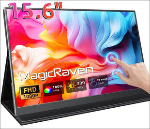 MagicRaven Touch Screen Monitor, 15.6" 1080P Portable Monitor for Laptop, Lightweight Dual USB C HDMI Computer Gaming Display with Speakers, Travel