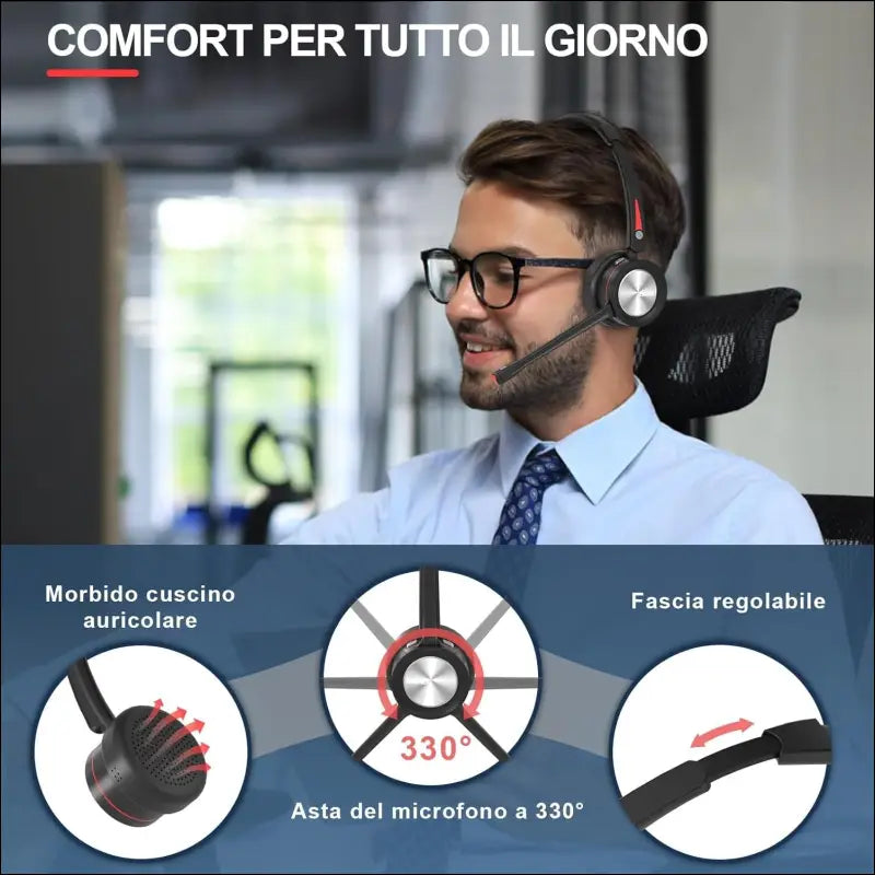 Mairdi Bluetooth Headset with Noise Canceling & Charging Station