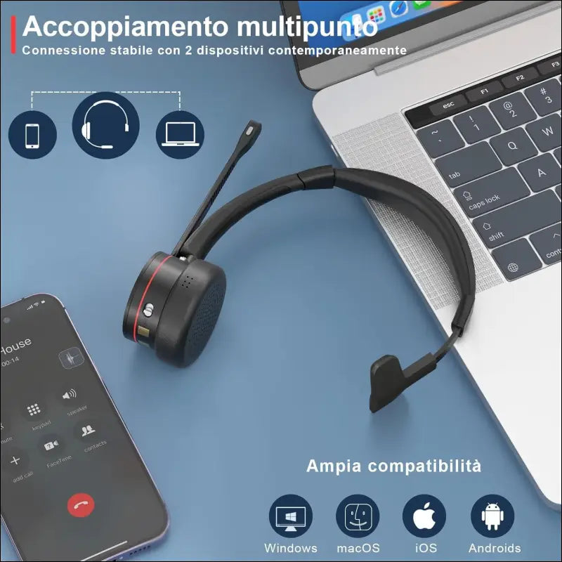 Mairdi Bluetooth Headset with Noise Canceling & Charging Station