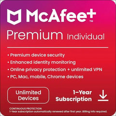 McAfee®+ Premium Individual Antivirus & Internet Security - Unlimited Devices, 1-Year - Windows/Mac/Android/iOS [Digital Download]