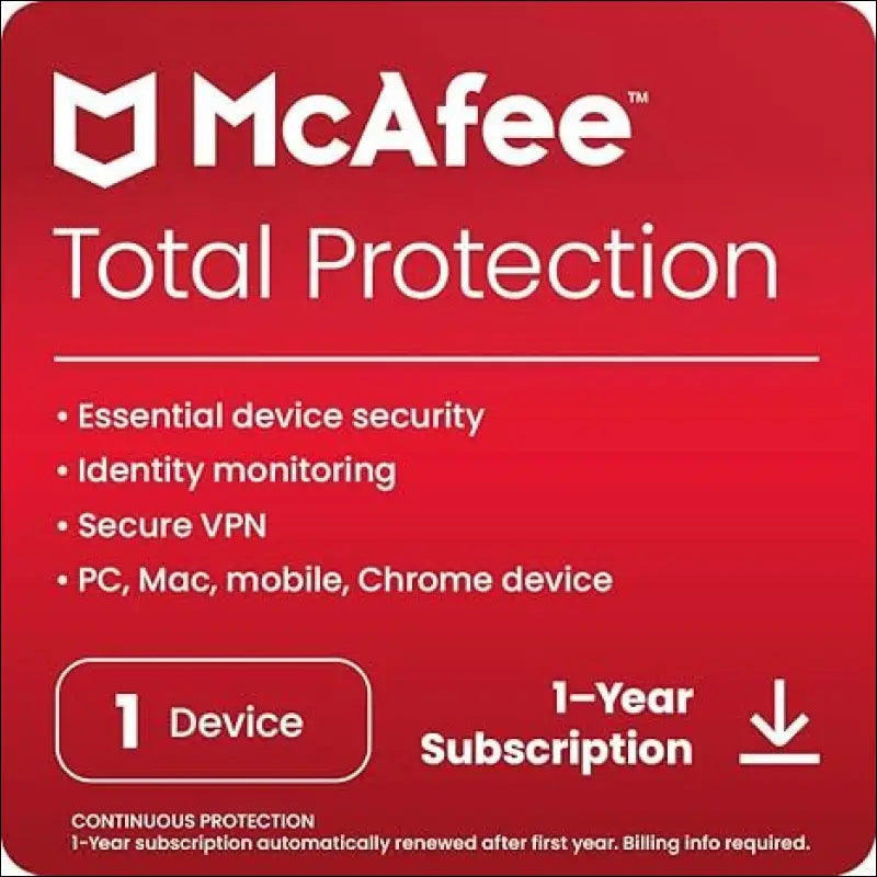 McAfee® Total Protection Antivirus & Internet Security - 1 Devices, 1-Year - Windows/Mac/Android/iOS [Digital Download]