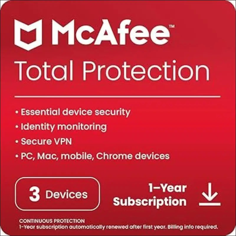 McAfee® Total Protection Antivirus & Internet Security - 3 Devices, 1-Year - Windows/Mac/Android/iOS [Digital Download]