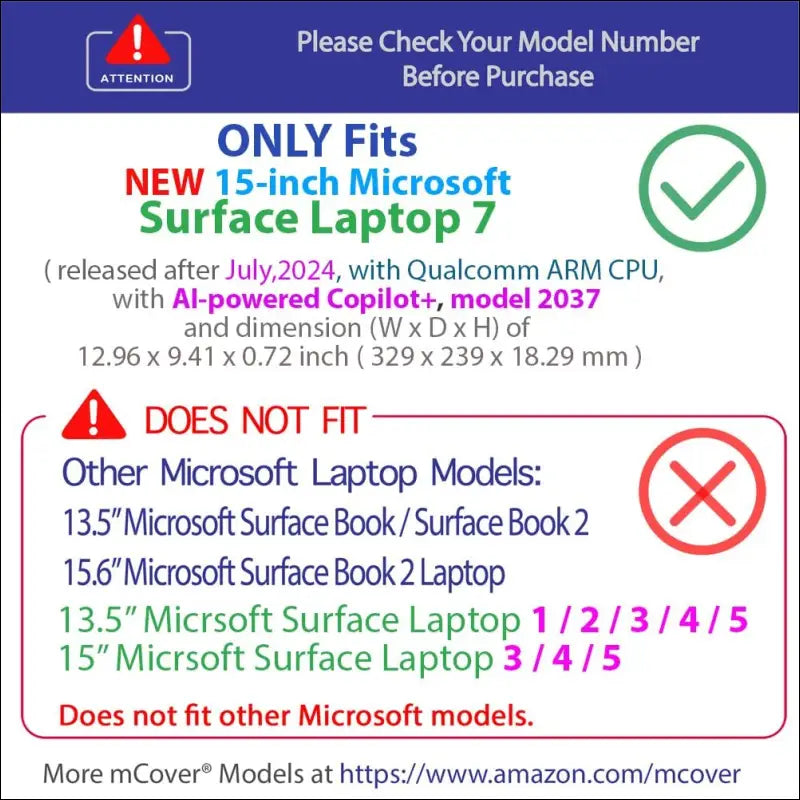 mCover Case for 2024+ 15" Surface Laptop 7 - Aqua