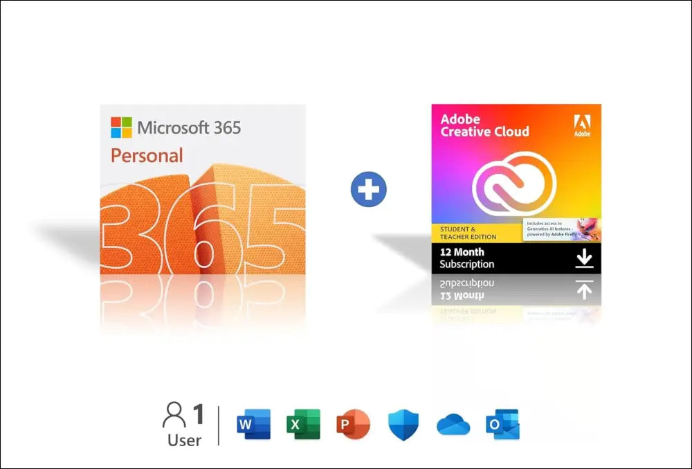 Microsoft 365 Personal + Adobe Creative Cloud All Apps Student & Teacher - 1 Year Subscription Bundle [Digital Download]