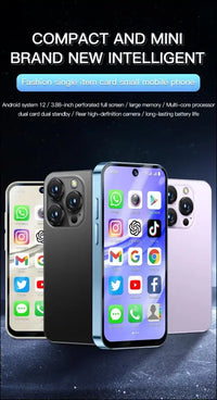Mini Mobile Phone 4G Smartphone, 3.88 Inch Full Screen Smartphone Android 12, Dual SIM, Face Recognition, GPS, OTC,Google Play Unlocked Phone (Blue, 64, GB, GB, 4)