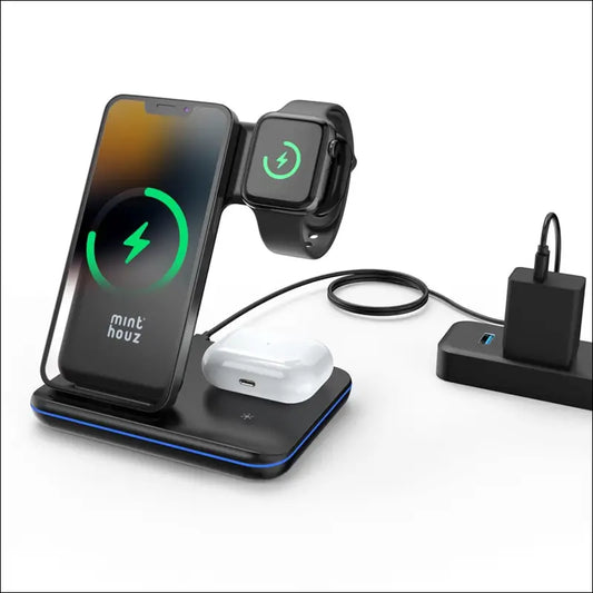 Minthouz 3 in 1 Wireless Charger (18W QC3.0 Adapter Included),15W Fast Wireless Charging Station for Smart Phone/iWatch/TWS Earphones, Compatible with iPhone 15 14 13 12 11 X8...