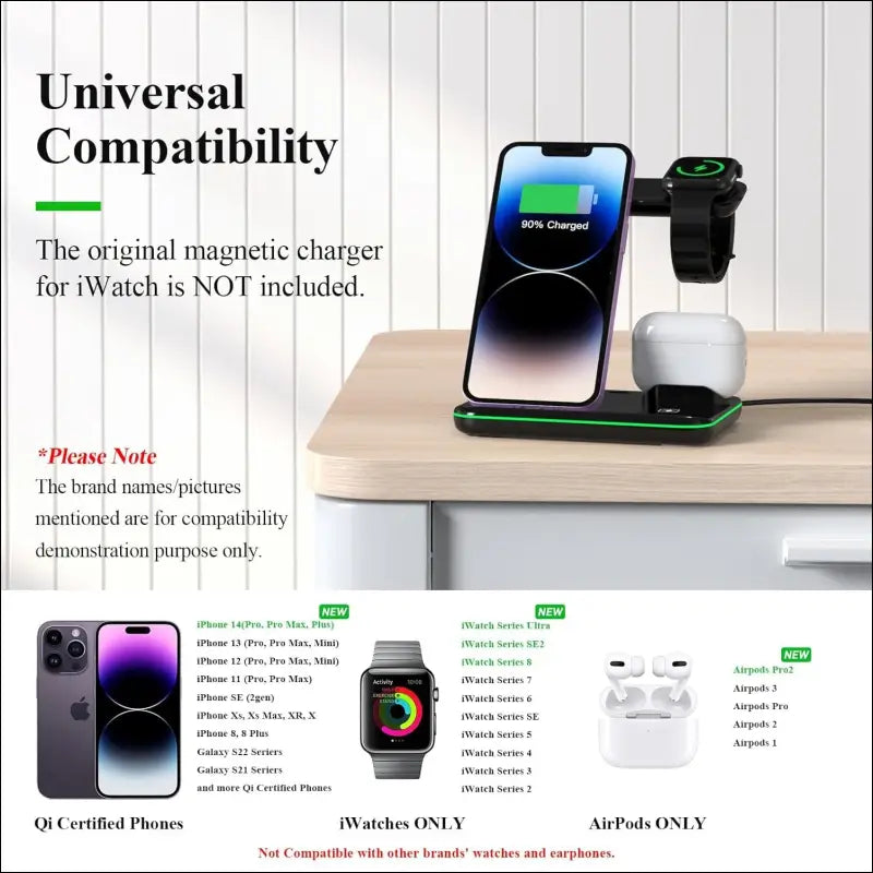 Minthouz Wireless Charger, 3 in 1 Fast Charging Station Compatible with iPhone 15/14/13/12/11 Series,Wireless Charger Dock for iWatch【iWatch Charger Not Included】,AirPods (with...