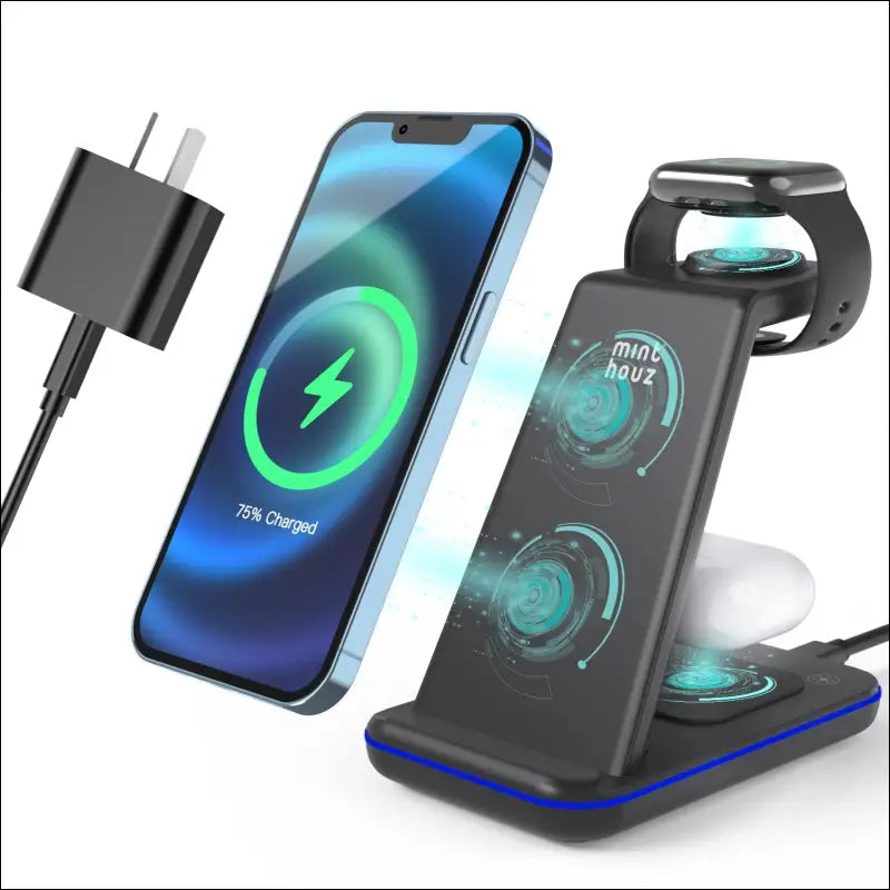 Minthouz Wireless Charger, 3 in 1 Fast Charging Station Compatible with iPhone 15/14/13/12/11 Series,Wireless Charger Dock for iWatch【iWatch Charger Not Included】,AirPods (with...