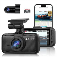 Miofive Dash Cam for Front and Rear Camera 4K+2K GPS WiFi Bluetooth 3 Inch IPS Display Night Vision Loop Recording HDR App Control and Supports up to 512GB with a Free 32GB Card