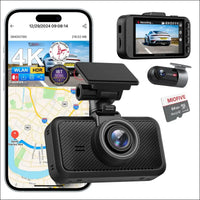 Miofive Dash Cam for Front and Rear Camera 4K+4K GPS WiFi Bluetooth 3 Inch IPS Display Night Vision Loop Recording HDR App Control and Supports up to 512GB with a Free 64GB Card