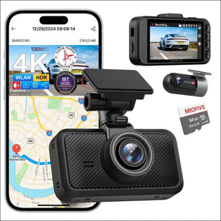 Miofive Dash Cam for Front and Rear Camera 4K+4K GPS WiFi Bluetooth 3 Inch IPS Display Night Vision Loop Recording HDR App Control and Supports up