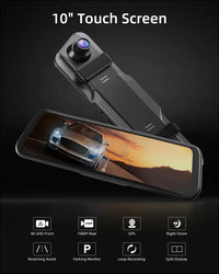 Mirror Dash Cam, 4K Dash Camera with 10" Touch Screen, 3840x2160P Front and 1080P Rear Dashcam 170°+120°Wide Angle with GPS, G-Sensor, WDR, Parking Monitoring, Night Vision, 64...
