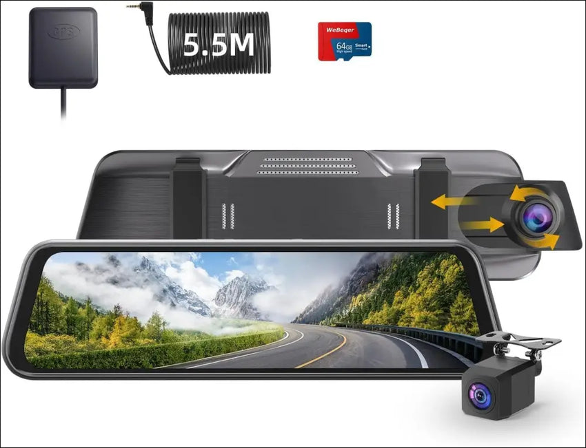 Mirror Dash Cam, 4K Dash Camera with 10" Touch Screen, 3840x2160P Front and 1080P Rear Dashcam 170°+120°Wide Angle with GPS, G-Sensor, WDR, Parking Monitoring, Night Vision, 64...