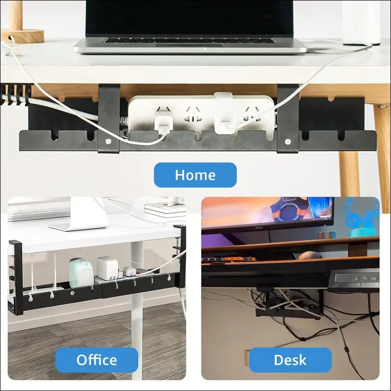 MIVIDE Cable Management Under Desk, 30~55 cm Adjustable Cable Management Desk No Drilling, Cable Duct Desk Set for Office, Cable and Home (Black)