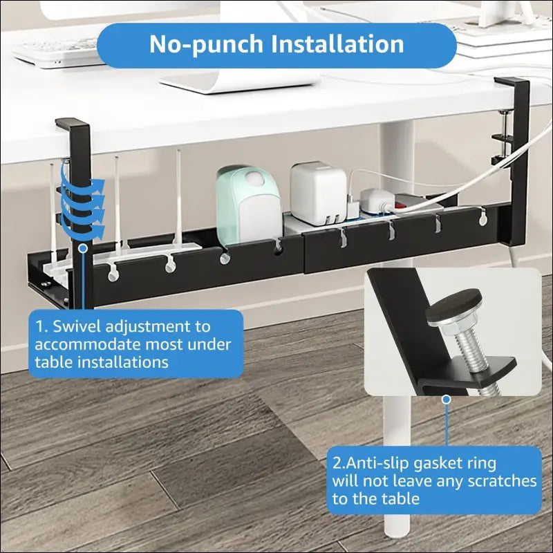 MIVIDE Cable Management Under Desk, 30~55 cm Adjustable Cable Management Desk No Drilling, Cable Duct Desk Set for Office, Cable and Home (Black)