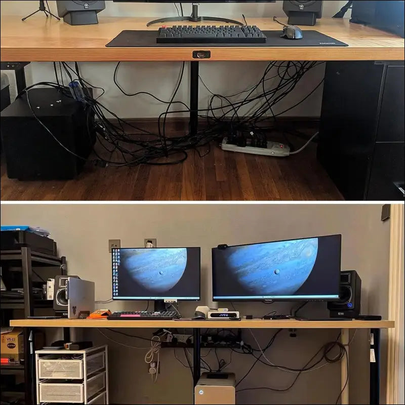 MIVIDE Cable Management Under Desk, 30~55 cm Adjustable Cable Management Desk No Drilling, Cable Duct Desk Set for Office, Cable and Home (Black)